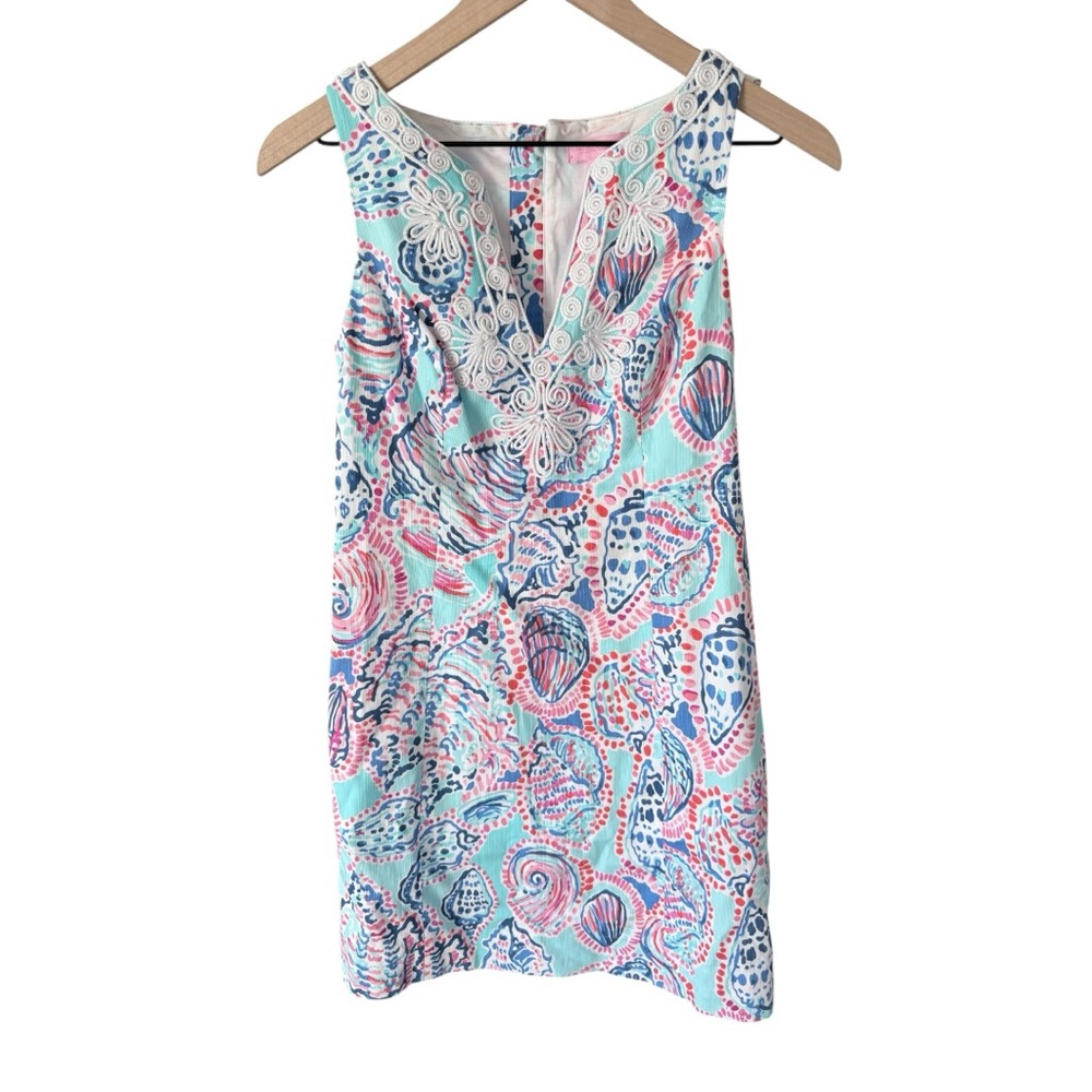 Lilly Pulitzer Shell Coastal Beach Print Cotton Shift Dress Size 0 Style 97474